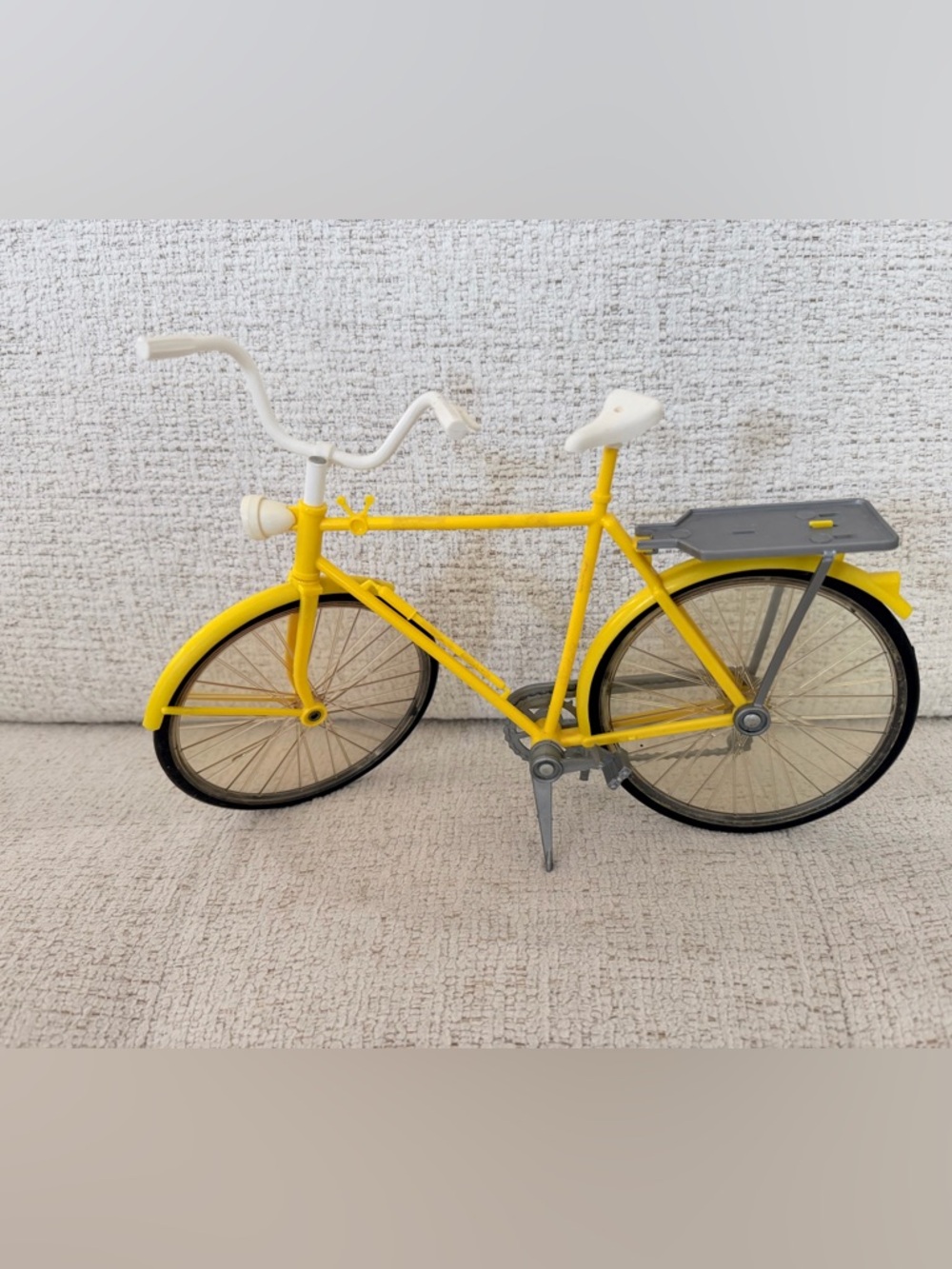 1973 Yellow and White Barbie Bicycle White Seat and handlebars